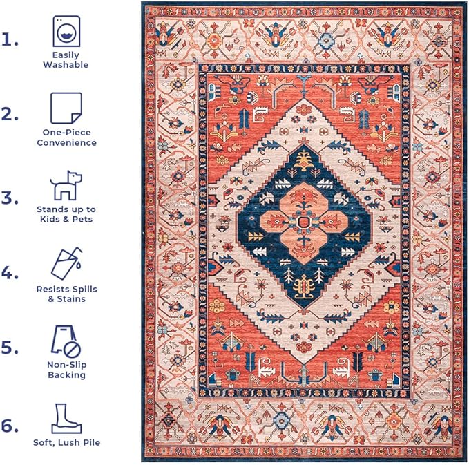 nuLOOM Carolyn Machine Washable Tribal Motif Ultra Thin Accent Rug, 2' x 3', Rust - LeafyLoom