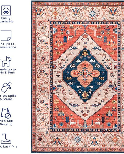 nuLOOM Carolyn Machine Washable Tribal Motif Ultra Thin Area Rug, 9' x 12', Rust - LeafyLoom