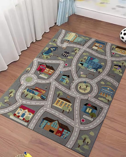 Analog ABC Kids Rug Playroom Car Rug Play Mat City Life Road Rug for Cars Fun City Map for Carpet for Bedroom Boys (31 * 47 inches, Night Township) - LeafyLoom