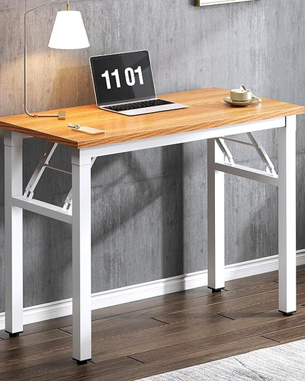 Need Small Computer Desk 31.5 inches Folding Table No Assembly Sturdy Small Writing Desk Folding Desk for Small Spaces, Teak & White AC5-8040-BW - LeafyLoom