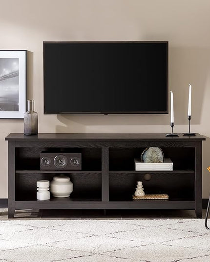 Walker Edison Wren Classic TV Console Entertainment Media Stand with Storage for Televisions up to 65 Inches, 58 Inch, Black - LeafyLoom