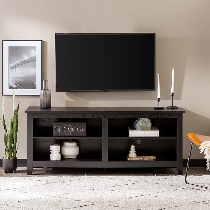 Walker Edison Wren Classic TV Console Entertainment Media Stand with Storage for Televisions up to 65 Inches, 58 Inch, Black - LeafyLoom