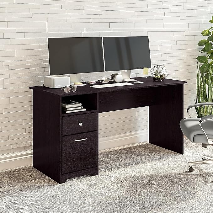 Bush Furniture Cabot 60W Computer Desk with Drawers, Espresso Oak (WC31860-03) - LeafyLoom