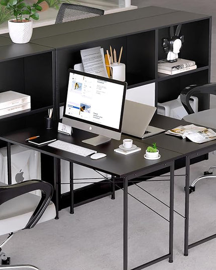 HealSmart Home Office Computer Desk, Modern Style Design with Headphone Hooks for Working, Writing and Gaming, 32 Inch, 47 Inches, Black - LeafyLoom