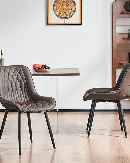 YOUNIKE Brown Dining Chairs set of 2 with High Backs Mid Century Modern Kitchen & Dining Room Chairs PU Faux Leather Upholstered sillas de comedor Comfortable Large Padded Accent Chair with Metal Legs - LeafyLoom