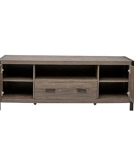 ROCKPOINT Industrial Modern Universal Stand with Doors and Open Shelves Entertainment Center, 60 Inch, Charcoal Grey - LeafyLoom
