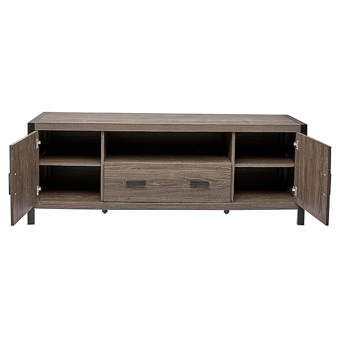 ROCKPOINT Industrial Modern Universal Stand with Doors and Open Shelves Entertainment Center, 60 Inch, Charcoal Grey - LeafyLoom