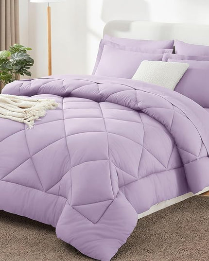 CozyLux Queen Comforter Set with Sheets 7 Pieces Bed in a Bag Light Purple All Season Lavender Bedding Sets with Comforter, Pillow Shams, Flat Sheet, Fitted Sheet and Pillowcases - LeafyLoom