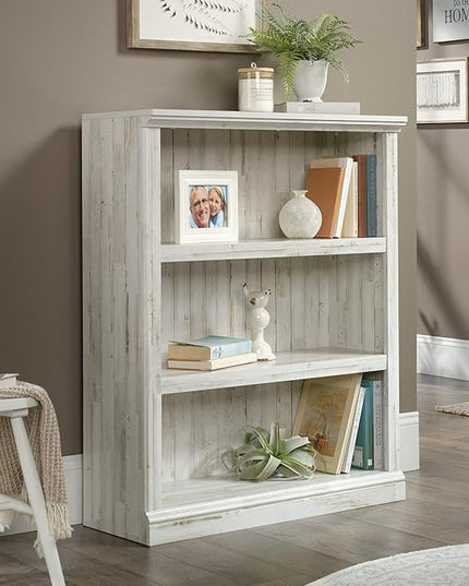 Sauder Tall 75" Bookcase with Cubby Storage & 3-Shelf Bookcase, White Plank Finish - LeafyLoom