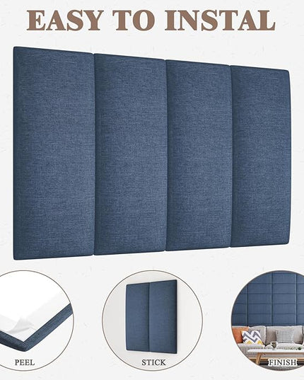 King Headboard, Wall Mounted Peel and Stick Headboard, Upholstered Tufted Bed Headboard for King Size Bed, Floating Dorm Bedroom Tall Headboard Soundproof Wall Panels (12 Panels, 10"x24") - LeafyLoom