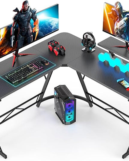 Mr IRONSTONE L Shaped Gaming Desk, Computer Corner Desk Carbon Fiber Surface for Home Office, Writing Study Desk with Laptop Stand, Easy to Assemble, Carbon Fiber, 51 Inch - LeafyLoom