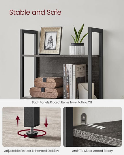 VASAGLE 5-Tier Bookshelf, Book Shelf, Industrial Bookcase, with Steel Frame, for Living Room, Home Office, Bedroom, 9.4 x 24.4 x 65 Inches, Charcoal Gray and Black ULLS025B04 - LeafyLoom