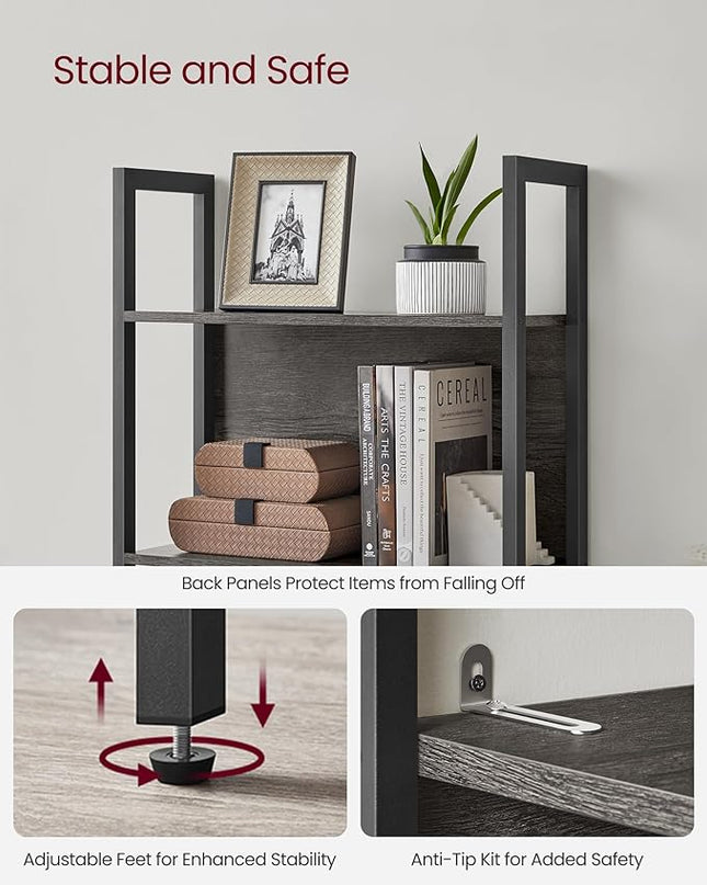 VASAGLE 5-Tier Bookshelf, Book Shelf, Industrial Bookcase, with Steel Frame, for Living Room, Home Office, Bedroom, 9.4 x 24.4 x 65 Inches, Charcoal Gray and Black ULLS025B04 - LeafyLoom