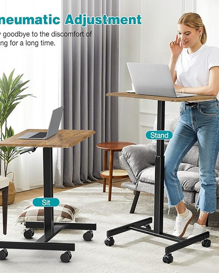 edx Standing Height, Mobile Portable Rolling Laptop Wheels Small Adjustable Desk for Home Office, 19in, Brown - LeafyLoom
