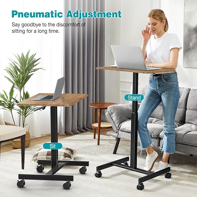 edx Standing Height, Mobile Portable Rolling Laptop Wheels Small Adjustable Desk for Home Office, 19in, Brown - LeafyLoom