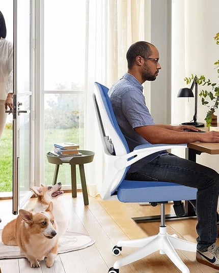 Office Chair with 350LBS Capacity, Ergonomic Comfort Home Desk Chair, Mid Back Gaming Chair with Wheels, Adjustable Height, Lumbar Support, Flip-up Armrest - LeafyLoom