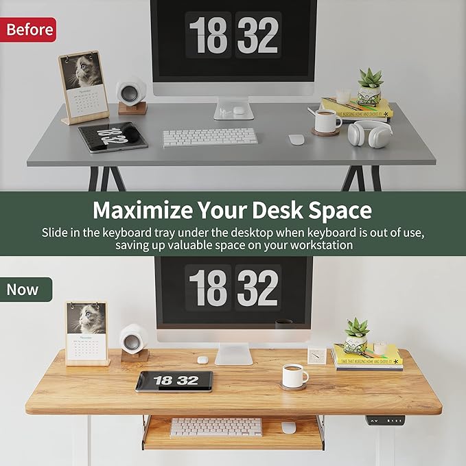 FEZIBO Standing Desk with Keyboard Tray, 40 × 24 Inches Electric Height Adjustable Desk, Sit Stand Up Desk, Computer Office Desk, Light Rustic - LeafyLoom