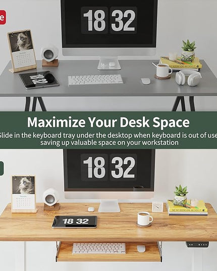 FEZIBO Standing Desk with Keyboard Tray, 48 × 24 Inches Electric Height Adjustable Desk, Sit Stand Up Desk, Computer Office Desk, Light Rustic - LeafyLoom