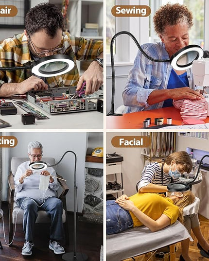 5X Magnifying Glass with Light and Stand, Krstlv 24" Flexible Gooseneck Magnifying Floor Lamp, 3-in-1 LED 5 Color Modes Stepless Dimmable Lighted Magnifier Hands Free for Close Work, Hobby, Esthetican - LeafyLoom