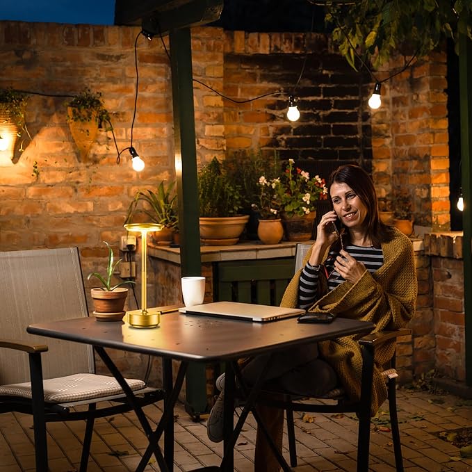 LED Rechargeable Cordless Table Lamp, Battery Operated Stepless Dimming Modern Portable Outdoor Table Light for Dining Restaurant Patio[Burnished Gold]… - LeafyLoom