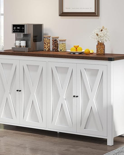YITAHOME Farmhouse Sideboard Buffet Cabinet with Storage with 4 Doors, 55'' Large Kitchen Storage Cabinet, Wood Coffee Bar Cabinet with Adjustable Shelf for Kitchen, Living Room, White - LeafyLoom
