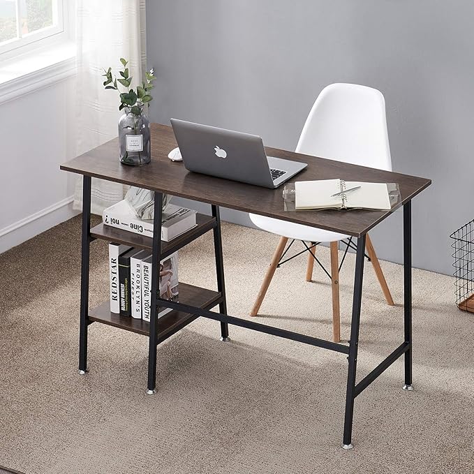 VECELO 43 Inch Computer Modern Student Writing Home-Office, Ladder Desk, Coffee+black Leg - LeafyLoom