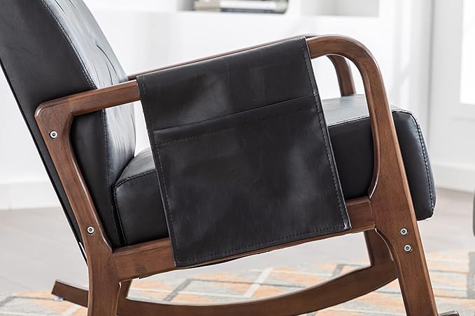 Armchair with Ottoman, Mid-Century Upholstered Accent Nursery, Glider Rocker Thick Cushion, Comfy Indoor Leisure Lounge Living Room, Bedroom, Office, Rocking Chair, Black - LeafyLoom