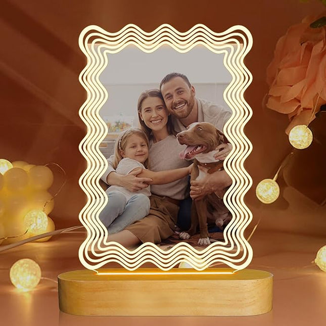 Attivolife Light up Wavy Photo Frame, 4x6 Inches Picture Frame Cute Night Light for Bedroom Aesthetic, Unique Birthday Christmas Gifts for Girl Lover Friends - LeafyLoom