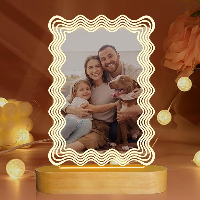 Attivolife Light up Wavy Photo Frame, 4x6 Inches Picture Frame Cute Night Light for Bedroom Aesthetic, Unique Birthday Christmas Gifts for Girl Lover Friends - LeafyLoom