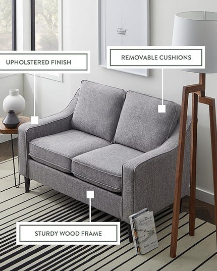 Edenbrook Jensen Upholstered Loveseat - Gray Upholstered Loveseat - Living Room Furniture - Small Loveseat- Seats Two - Scoop Arm Modern Couch - Couches for Living Room, Loveseat - LeafyLoom