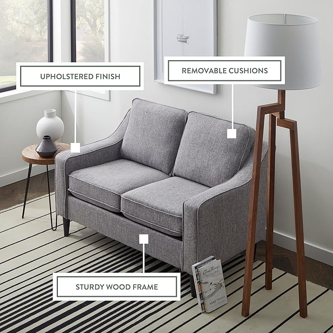 Edenbrook Jensen Upholstered Loveseat - Gray Upholstered Loveseat - Living Room Furniture - Small Loveseat- Seats Two - Scoop Arm Modern Couch - Couches for Living Room, Loveseat - LeafyLoom
