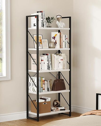 YITAHOME 5-Tier Bookshelf, Freestanding Black and White Book Shelf, Modern Minimalist Open Display Storage Book Shelves Standing Shelving Unit for Living Room Bedroom Home Office, White - LeafyLoom