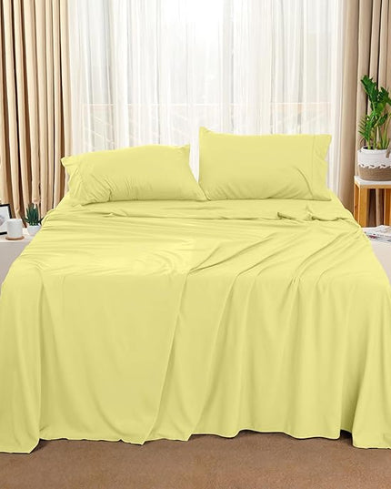Utopia Bedding Queen Bed Sheets Set - 4 Piece Bedding - Brushed Microfiber - Shrinkage and Fade Resistant - Easy Care (Queen, Yellow) - LeafyLoom