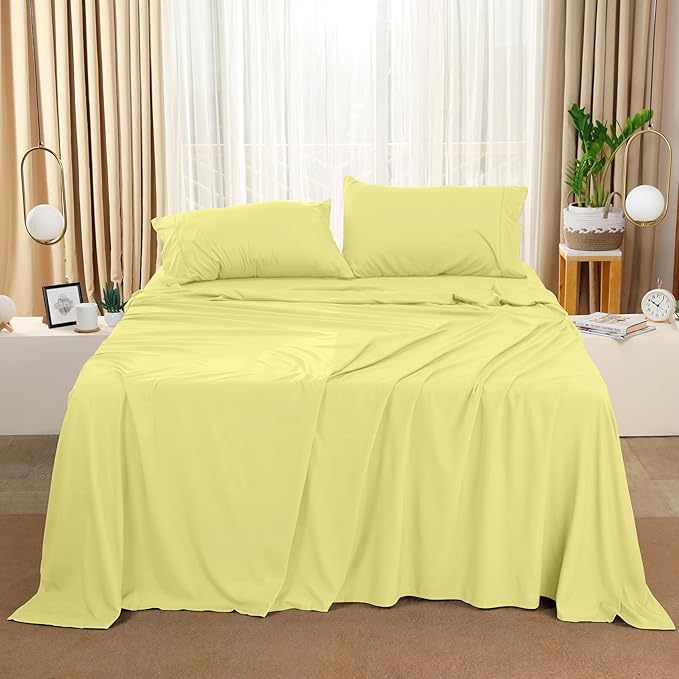 Utopia Bedding King Bed Sheets Set - 4 Piece Bedding - Brushed Microfiber - Shrinkage and Fade Resistant - Easy Care (King, Yellow) - LeafyLoom