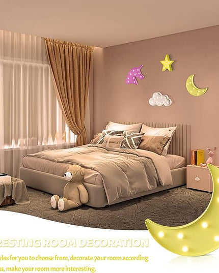 Yellow Moon Decor Bedroom, Battery Powered Moon Night Light for Kids, Kids Room Decor, Baby Room Decor, Nursery Wall Decor, Kids Night Lights for Bedroom, Toddler Night Lights - LeafyLoom