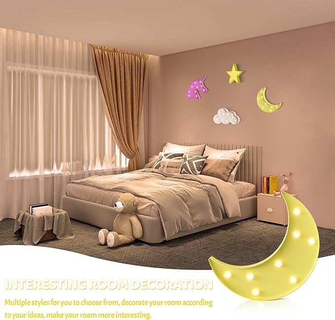 Yellow Moon Decor Bedroom, Battery Powered Moon Night Light for Kids, Kids Room Decor, Baby Room Decor, Nursery Wall Decor, Kids Night Lights for Bedroom, Toddler Night Lights - LeafyLoom