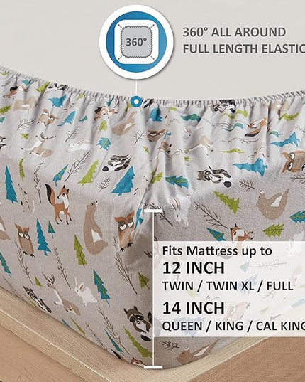 Comfort Spaces Cotton Flannel Breathable Warm Deep Pocket Sheets with Pillow Case Bedding, Twin XL, Multi Forest Animal 3 Piece - LeafyLoom
