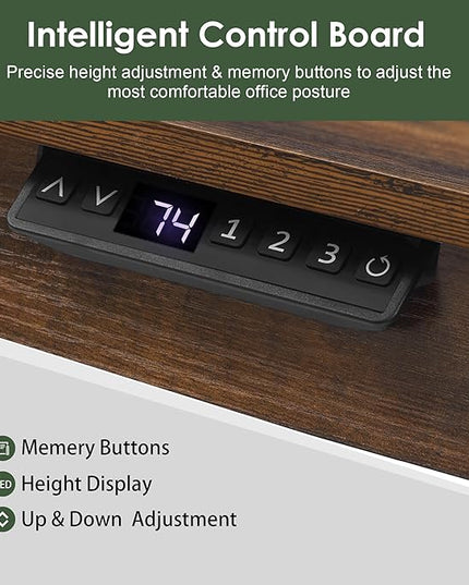 Electric Standing Desk with Drawer,48 x 24 Inches Standing Desk Adjustable Height Desk with 12W Wireless Charging,One-Piece Wooden Desktop Sit Stand Up Desk, Memory Home Office Desks - LeafyLoom