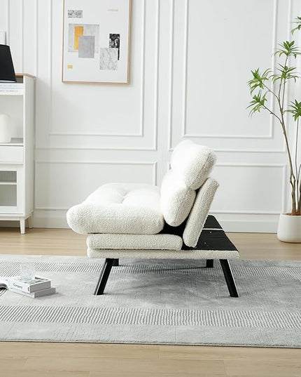 70.08" Modern Upholstered 2 Seaters Soft with Metal Feet,Accent Deep Seat Loveseat Double Sofas Couch w/Convertible Bed,for Dorm,Apartment,Studio,Office,White Teddy - LeafyLoom