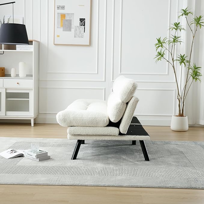 70.08" Modern Upholstered 2 Seaters Soft with Metal Feet,Accent Deep Seat Loveseat Double Sofas Couch w/Convertible Bed,for Dorm,Apartment,Studio,Office,White Teddy - LeafyLoom
