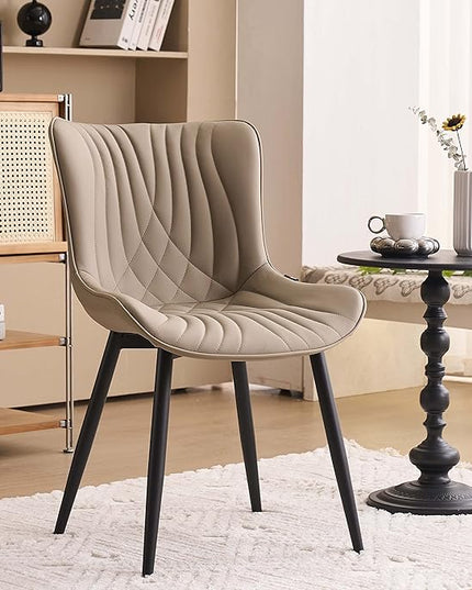 YOUTASTE Dining Chairs Set of 2 Upholstered Mid Century Modern Kitchen Dining Room Chairs Armless Faux Leather Accent Chairs Metal Vanity Lounge Chair with Back for Living Room Bedrooms,Khaki - LeafyLoom