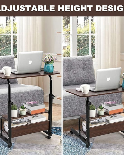 Laptop Table for Work from Home Adjustable Height Student Writing Desk Living Room Bedroom and Other Small Spaces Craft Table with Wheels Rolling Mobile Portable Gaming Desk Brown 31.5x15.7 Inches - LeafyLoom
