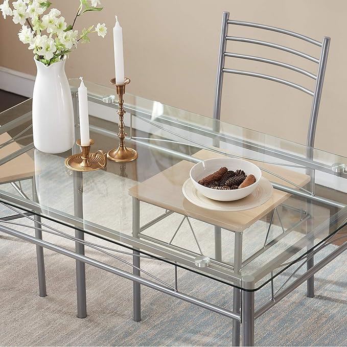 VECELO Kitchen Dining Table Sets for 4, 5 Piece Small Dinette with Chairs, Burnished Silver - LeafyLoom