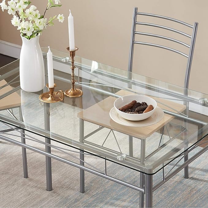 VECELO Kitchen Dining Room Table and Chairs 4, 5-Piece Dinette Sets, Space Saving (Silver), 43.3" - LeafyLoom