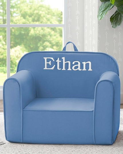 Delta Children Personalized Cozee Chair - Customize with Name – Foam Kids Chair for Ages 18 Months and Up, Indigo - LeafyLoom