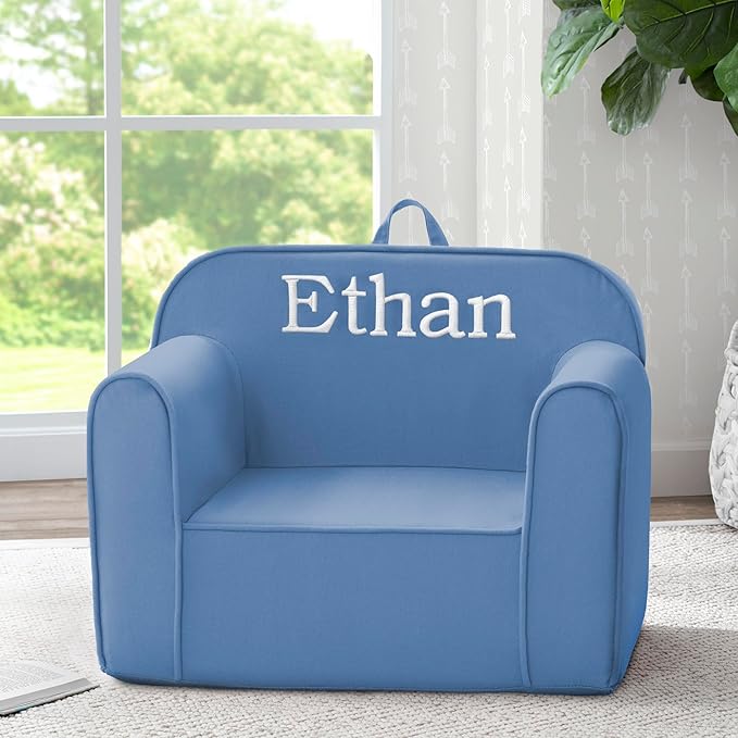 Delta Children Personalized Cozee Chair - Customize with Name – Foam Kids Chair for Ages 18 Months and Up, Indigo - LeafyLoom