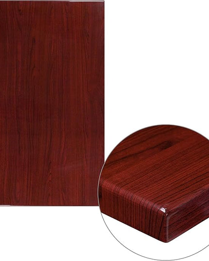 Flash Furniture Glenbrook 30" x 48" Rectangular High-Gloss Mahogany Resin Table Top with 2" Thick Edge - LeafyLoom