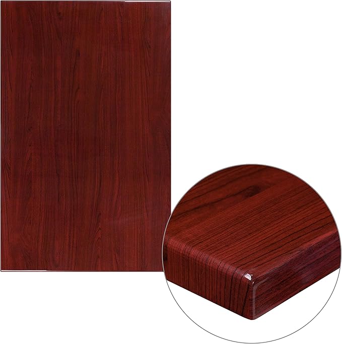 Flash Furniture Glenbrook 30" x 48" Rectangular High-Gloss Mahogany Resin Table Top with 2" Thick Edge - LeafyLoom