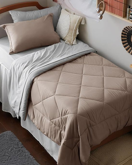 Bedsure Taupe Twin Comforter Set - 5 Pieces Twin Bed in a Bag, Extra Long Twin Bed Set with Comforters, Sheets, Pillowcase & Sham, Twin Bedding Sets - LeafyLoom