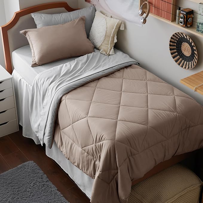 Bedsure Taupe Twin Comforter Set - 5 Pieces Twin Bed in a Bag, Extra Long Twin Bed Set with Comforters, Sheets, Pillowcase & Sham, Twin Bedding Sets - LeafyLoom